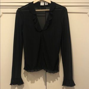 Armani Exchange black sheer ruffle front blouse